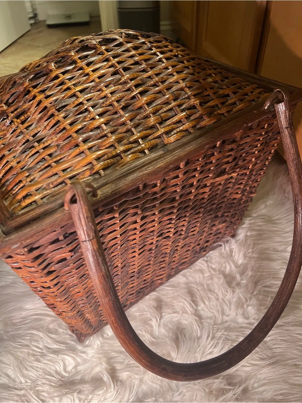 Vintage Large Hand Woven Storage Basket with Lid & Handles Home Decor